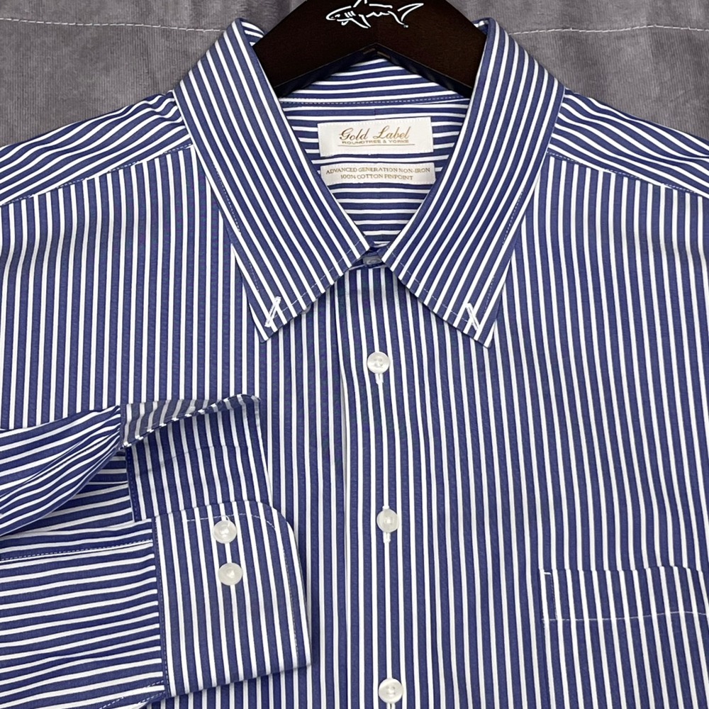 Roundtree & Yorke Gold Label Shirt Mens 18.5 38/39 Blue Stripe Excellent Tall